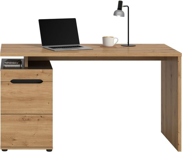Home affaire Schreibtisch REHAT, Bürotisch, Computertisch, Laptoptisch (bietet viel Stauraum für sämtliches Büromaterial), grifflose Fronten, 1 Tür mit verstellbarem Einlegeboden, Breite: 138cm