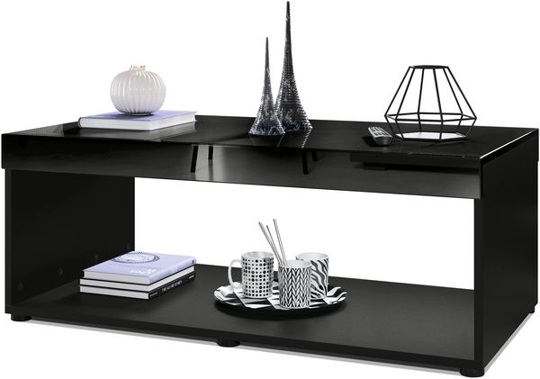 Vladon Couchtisch Pure, Wohnzimmertisch in Kastenform, Schwarz matt/ Schwarz Hochglanz (104 x 40,5 x 58 cm)