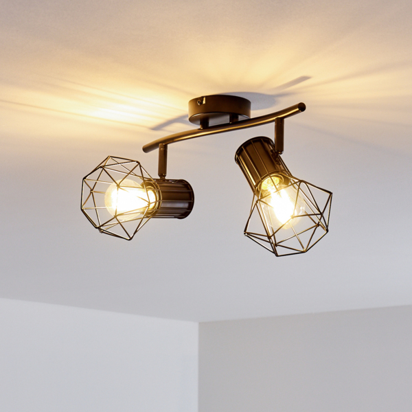 hofstein Deckenleuchte »Pomari« Deckenlampe aus Metall in Schwarz, ohne Leuchtmittel, E27, Spot in Gitter-Optik und Lichteffekt an der Decke Bild 3