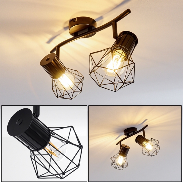 hofstein Deckenleuchte »Pomari« Deckenlampe aus Metall in Schwarz, ohne Leuchtmittel, E27, Spot in Gitter-Optik und Lichteffekt an der Decke Bild 4