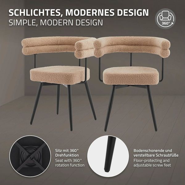 ML-DESIGN Polsterstuhl Esszimmerstuhl mit Rücken- und Armlehnen, Drehstuhl Küchenstuhl Stuhl (6 St), Esstischstühle 6er Set Teddy-Stoff Bezug Wohnzimmerstuhl 360° drehbar