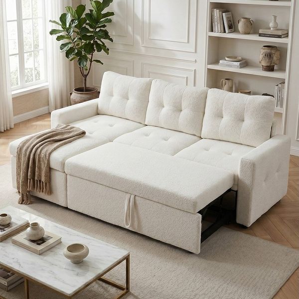 Jiexi Schlafsofa Ecksofa mit Schlaffunktion, Sofa in L-Form aus Teddy-Fleece