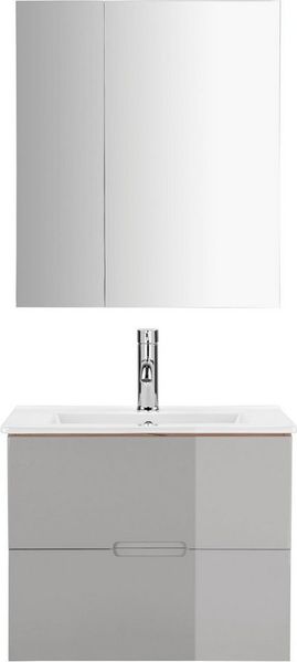 welltime Badmöbel-Set Lund Badmöbel Set Badschrank Badezimmerset, (Komplett-Set), Spiegelschrank, Waschtisch und Waschbecken Breite 60cm