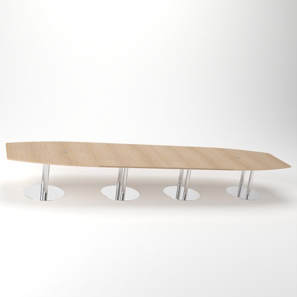 Rheinland Möbel Konferenztisch KONTI 520x130 cm – ovaler Besprechungstisch in Eiche mit verchromten Säulenfüßen & 2 Kabelauslässen, erweiterbarer Meetingtisch für 16–18 Personen, moderner XXL-Tisch fürs Büro