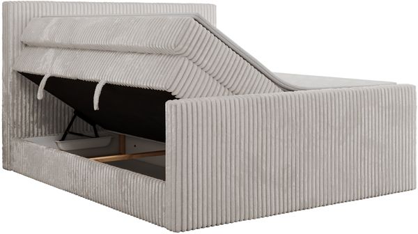 Boxspringbett mit zwei Multipocket-Matratzen und Topper, Doppelbett aus Cordstoff, zwei Bettkästen - TILIANO KING DUO - 140 x 200 cm - Hellgrau Cord - H3 Bild 5