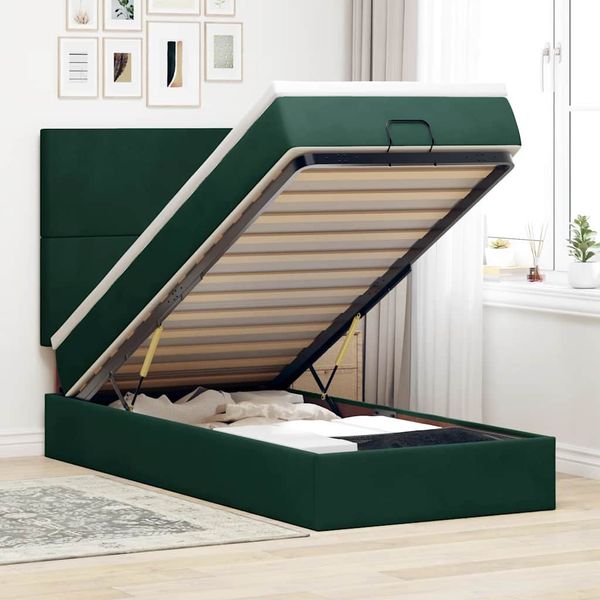 vidaXL Ottoman-Bett mit Matratzen & LEDs Dunkelgrün 90x190 cm Samt 3314219