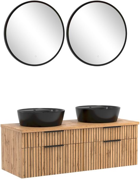 Waschtisch-Set >Nizza< (2-tlg.) in Wotaneiche, schwarz - 120x200x47cm (BxHxT)