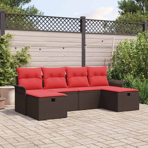 vidaXL Gartensofa-set mit Kissen mit Speicher 6 pcs Poly Rattan 3360255
