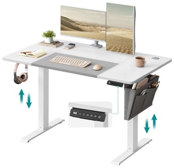 SONGMICS Schreibtisch, elektrisch höhenverstellbar 72-120 cm, mit Memory-Funktion, Basisweiß-Taubengrau, 72 x 60 x 120 cm