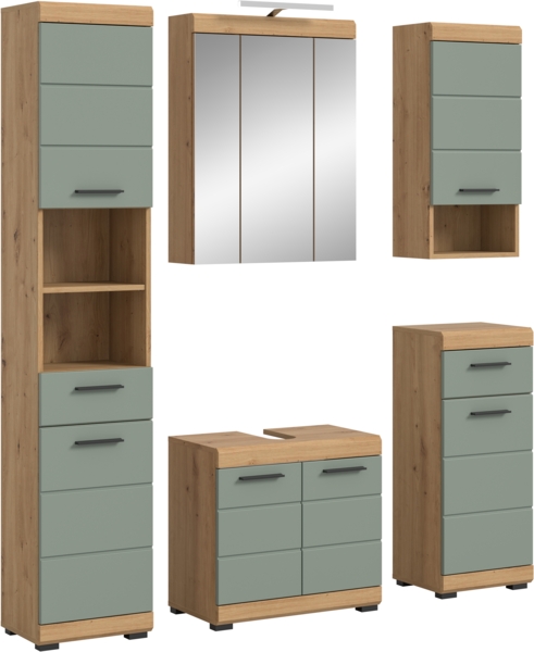Xonox Scout Badkombination (B/H/T: 164x191x34 cm) in Salbei und Artisan Eiche Nachbildung