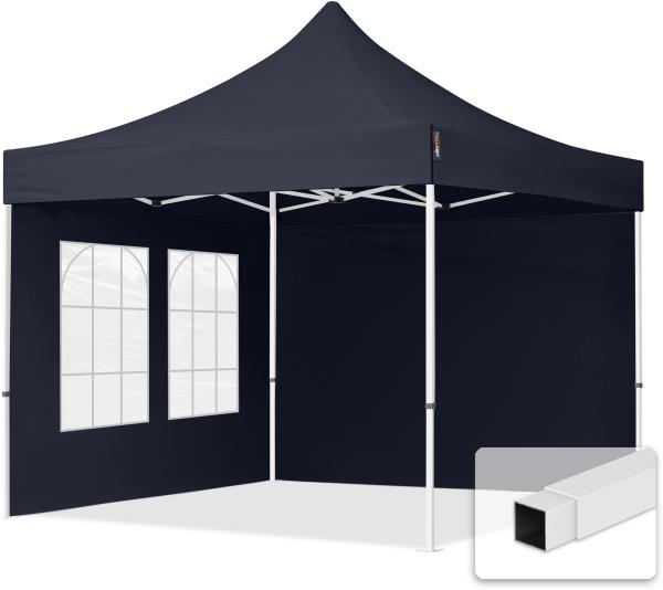 3x3 m Faltpavillon, ECONOMY Stahl 30mm, Seitenteile mit Sprossenfenstern, dunkelgrau