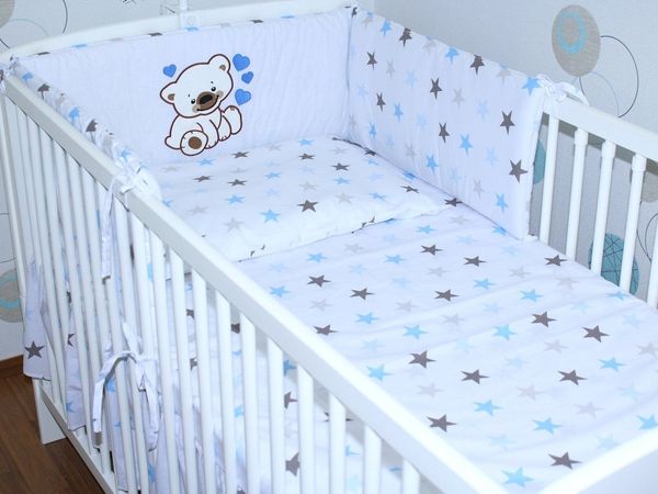 Primawela Babybettwäsche Baby Bettset -5-6 teiliges Set mit Chiffon Himmel Nestchen- BÄRCHEN, 6 teilig