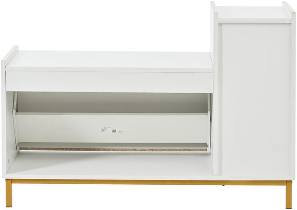 Schuhschrank mit Sitzbank 100 x 38 x 68 cm, Spanplatte & Metall, Hochglanz-Front in Weiß-Gold Bild 7