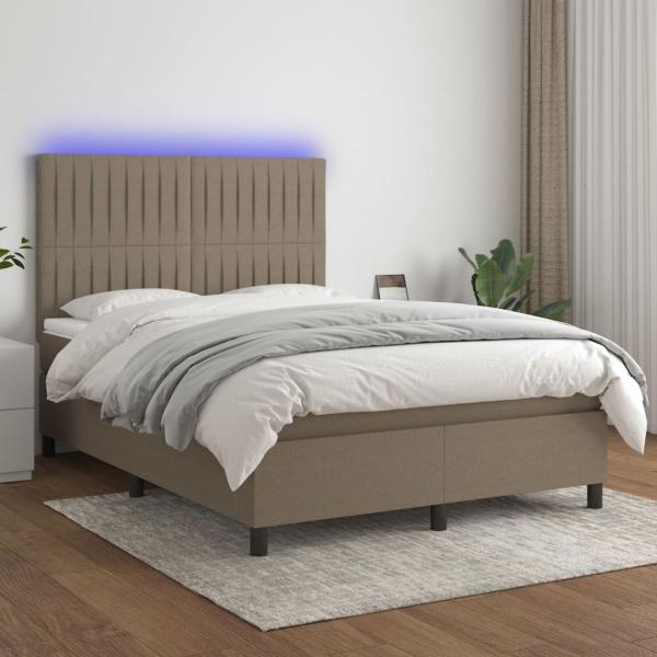 vidaXL Boxspringbett mit Matratze & LED Taupe 140x200 cm Stoff 3135041