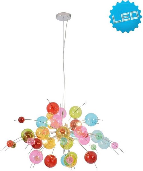 näve Pendelleuchte Explosion, ohne Leuchtmittel, bunte Glaskugeln in 2 Größen, exkl. 10 x G9, H: ca. 150cm, D: 98cm