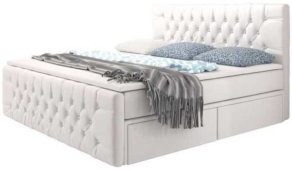 Boxspringbett Sognare mit Stauraum 160x200 Weiß H4 (100kg+)