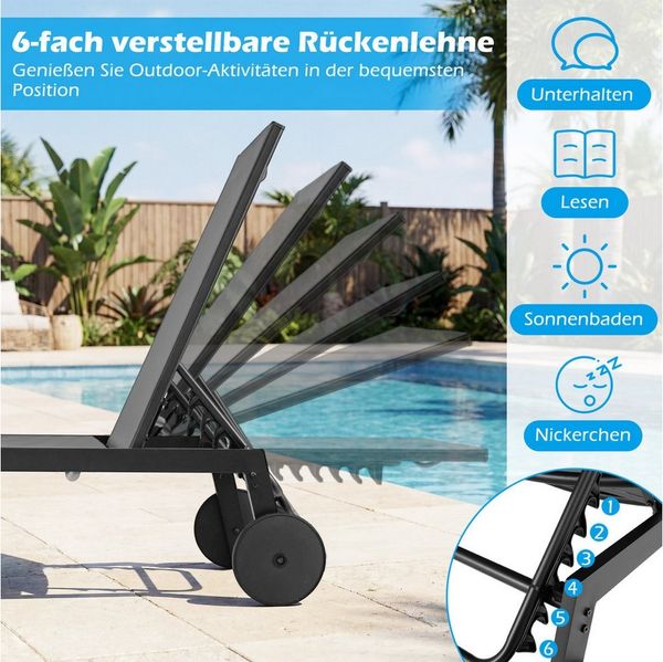 KOMFOTTEU Gartenliege, 1 St, Sonnenliege mit Rollen, 5 Positionen & rutschfesten Füßen