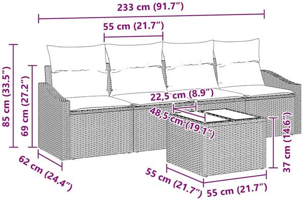 vidaXL Sofa Set mit Kissen 5 pcs Hellgrau und Dunkelgrau Poly-Rattan 3355261 Bild 11