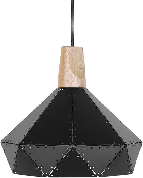 'Somme' Hängeleuchte Schwarz Metall und Holz mit Schirm in Glockenform Lochmuster Shabby Chic Vintage Stil