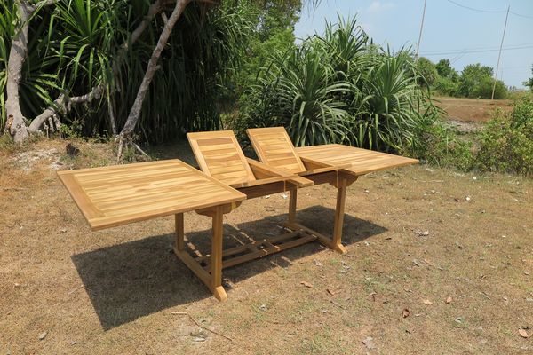 Teak Tisch Gartentisch ausziehbar Doppelauszug Holztisch rechteckig 260/180cm