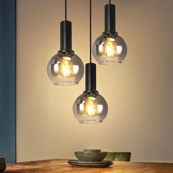 Nettlife Pendelleuchte Vintage Esstisch Glas Schwarz Industrial E27 Wohnzimmer, Höhenverstellbar, LED wechselbar, Esstischlampe für Wohnzimmer Küche