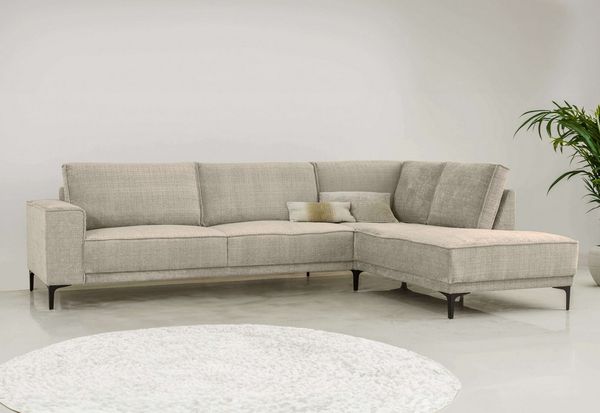 OTTO home Ecksofa Polsterecke Oland, Struktur, Flachgewebe, Luxus-Microfaser, Boucle, L-Form, 289 cm, Wellenunterfederung, Skandi-Design, Metallfüße