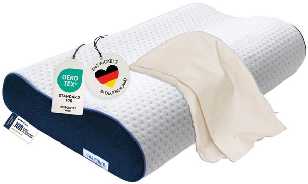 casimum Nackenstützkissen Orthopädisches Nackenkissen ERGO VARIO, 60x30cm, höhenverstellbar, Füllung: Memory Foam (Memory Schaum), Bezug: Beige, Seitenschläfer, Rückenschläfer, ergonomisches Nackenkissen, orthopädisches Kissen