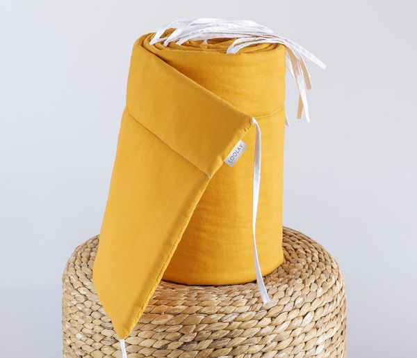 Loolay Bettnestchen SENFGELB Baumwolle Atmungsaktives Babybett Nestchen BETTUMRANDUNG, (GESCHENK Ausstattung Erstausstattung für Neugeborene GELB 140x70 o. 120x60 cm mit Sprossen, Umrandung Kopfschutz Bett Schutz Bettschlange 420, 360, 210, 180x30cm), ...