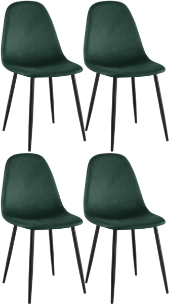 CLP 4er Set Esszimmerstühle Napier gepolstert bis 150 kg belastbar,grün Samt