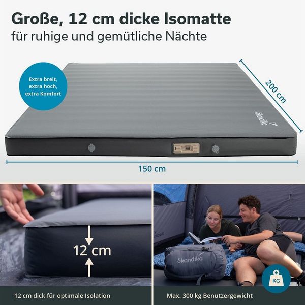 Skandika Luftmatratze Doppel-Isomatte Easy 3D Premium Flex, 2 Personen, inklusive USB-Pumpe, (ideal für Camping, Van-Reisen oder als Gästebett zu Hause), Maße 200×150×12cm, Max Gewicht 300 kg, Integrierte Pumpe, Tragetasche