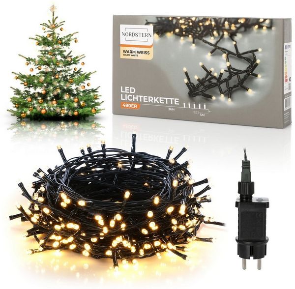 Nordstern LED-Lichterkette WarmWeiß von 24 bis 1.200 LED Weihnachtsdeko für Innen und Außen, mit Stecker 480 LED - 36 m für Weihnachtsbaum