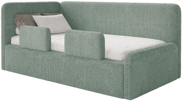 Selsey 'Fanko' Kinderbett 90x200 cm mit Rausfallschutz, Matratze, Kopfteil links, Plüsch, Salbeigrün