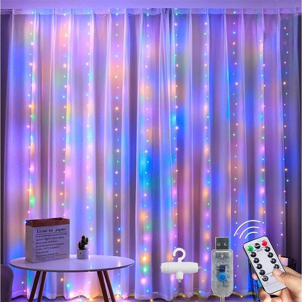 TUWENA LED-Lichterkette Lichtervorhang 3x3 m LED Lichterkette, 300 LED Lichterketten mit 8 Modi
