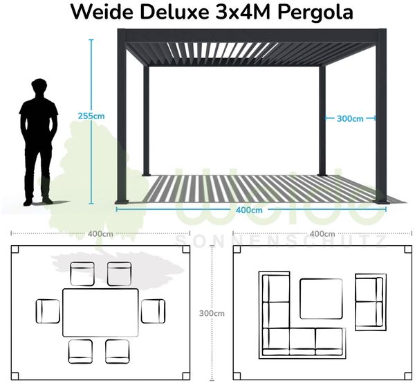 Weide E-Deluxe elektrische Pergola Voll-Aluminium 3x4m mit Lamellendach Ivory Sand Bild 4