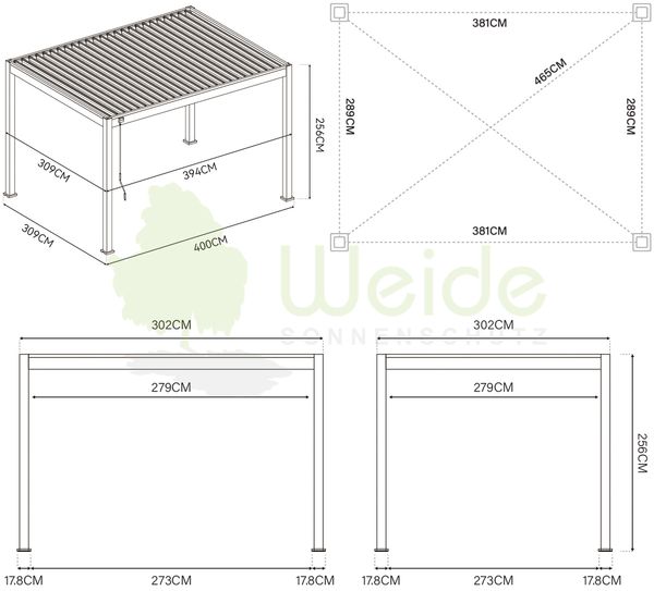 Weide E-Deluxe elektrische Pergola Voll-Aluminium 3x4m mit Lamellendach Ivory Sand Bild 5