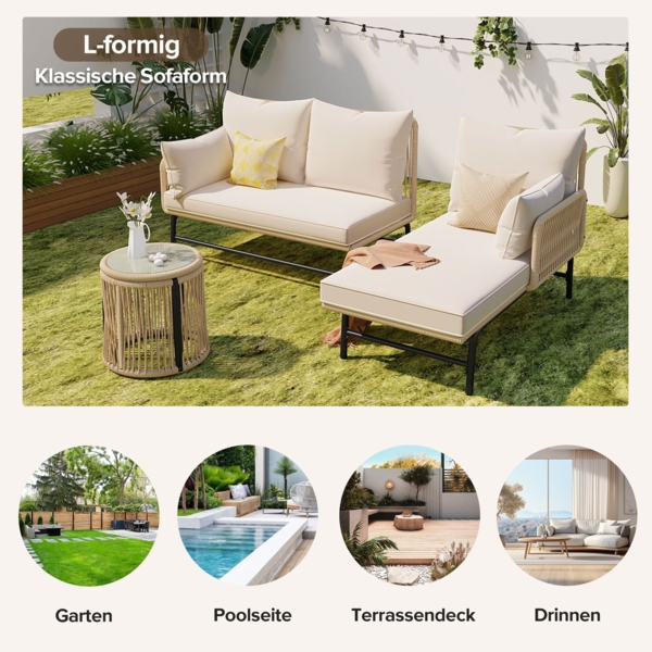 Merax Gartenlounge-Set, Gartenmöbel-Set, Gartenmöbel aus gewebtem Seil für den Außenbereich, Beige, (alle Kissen inklusive) Bild 7