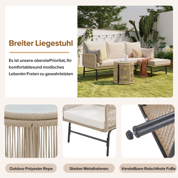 Merax Gartenlounge-Set, Gartenmöbel-Set, Gartenmöbel aus gewebtem Seil für den Außenbereich, Beige, (alle Kissen inklusive) Bild 8