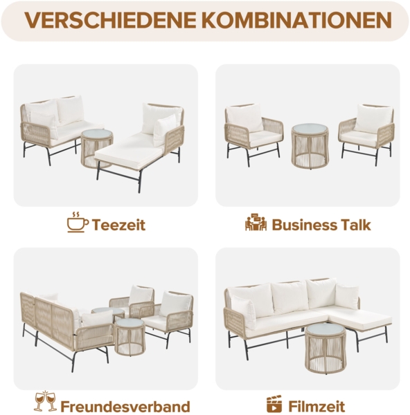 Merax Gartenlounge-Set, Gartenmöbel-Set, Gartenmöbel aus gewebtem Seil für den Außenbereich, Beige, (alle Kissen inklusive) Bild 9