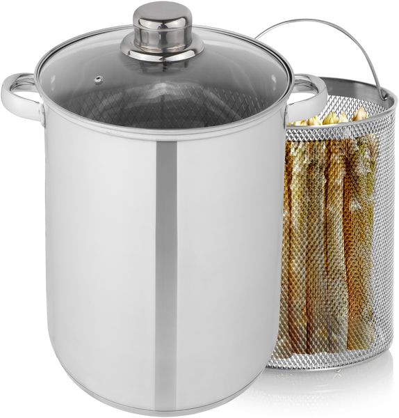 Aviro Spargelpfanne – Nudelpfanne – Ø 16,5 cm – 25 cm hoch – 4,2 l – multifunktional – für alle Herdarten geeignet – Edelstahl