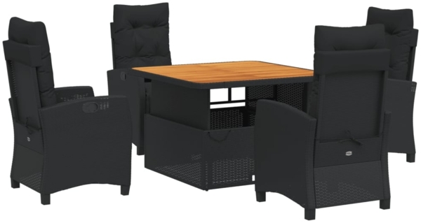 vidaXL 5-tlg. Garten-Essgruppe mit Kissen Schwarz Poly Rattan 3277390