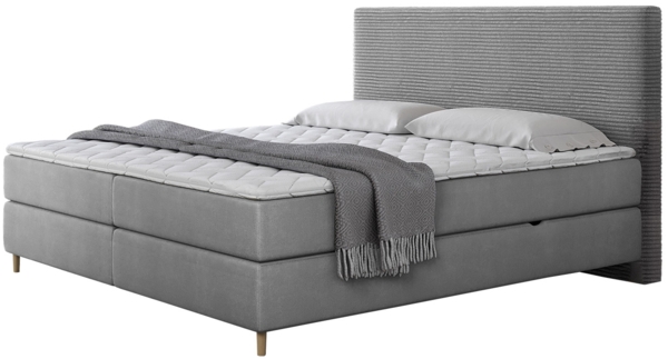 Boxspringbett Lorenka Cord, Grau, 140 x 200 cm