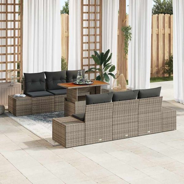 vidaXL Garten-Sofa-Set mit Speicher 7 pcs Grau Poly Rattan 3358645