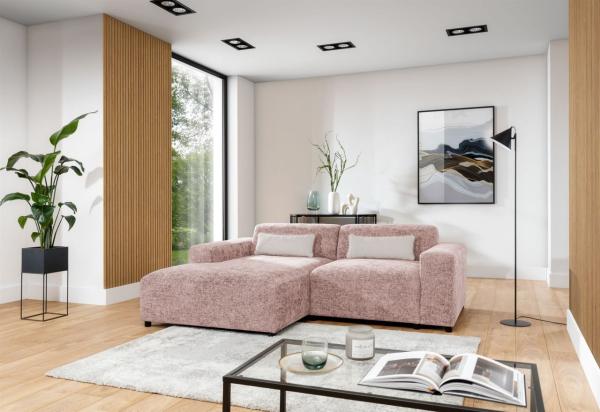 Ecksofa Designersofa ROMY XS in Stoff Enjoy Me Rosa Ottomane Links