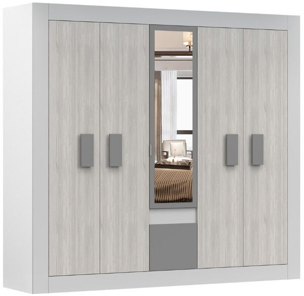 Deine Möbel 24 Kleiderschrank HEAVEN 5D Drehtürenschrank mit Spiegel ideal für moderne Schlafzimmer (Set, 5-St, Kleiderschrank mit Spiegeltüren 231x210x57 cm (B/H/T) HEAVEN-Kollektion – kombinierbar mit Betten, Kommoden und Nachttischen