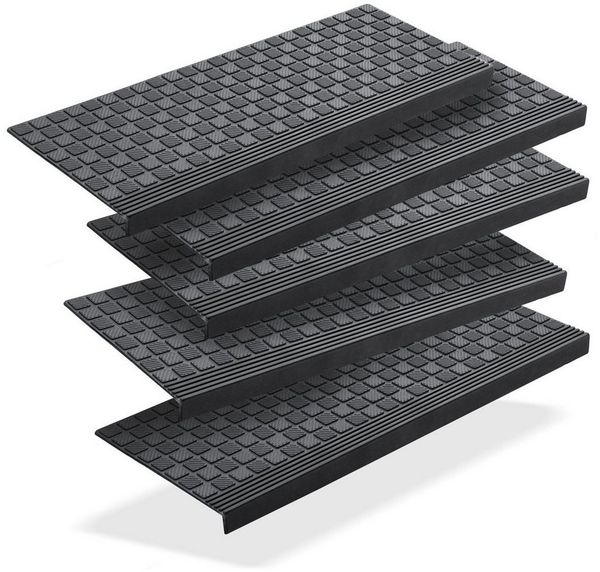 BigDean Stufenmatte 5x Gummi 65x25cm Treppenstufen Außen Antirutschmatten, eckig, Höhe: 30 mm, Rutschfest, Grip-Profil, Selbsklebend, Abriebfest