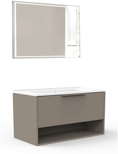 FACKELMANN B.PARIS Waschtisch Set mit Spiegel 90 cm breit, Grau, Waschbecken Gussmarmor Weiß