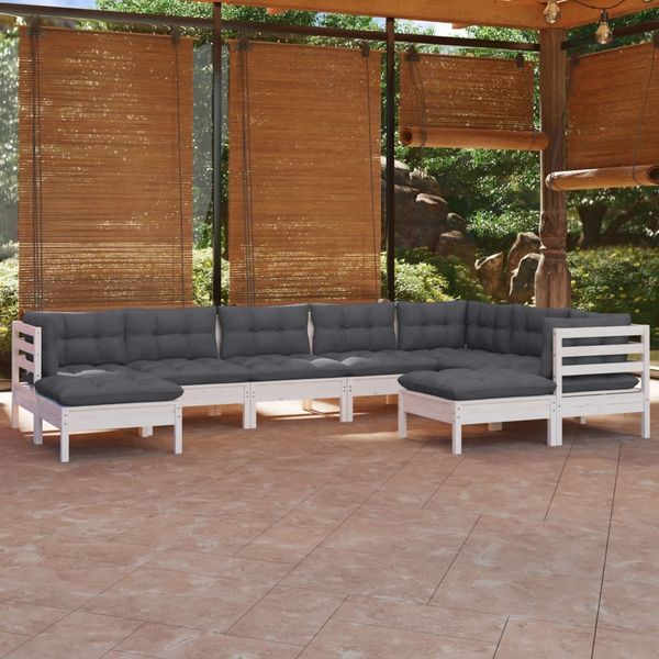 vidaXL 9-tlg. Garten-Lounge-Set mit Kissen Weiß Kiefer Massivholz 3096708