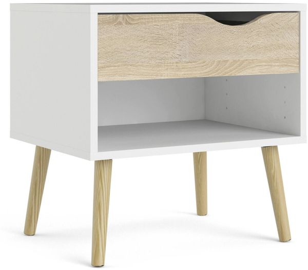 Dmora Nachttisch Lucina, Niedrige Kommode, Tisch, Multifunktionaler Nachttisch, 50x39 h49 cm, Weiß und Eiche