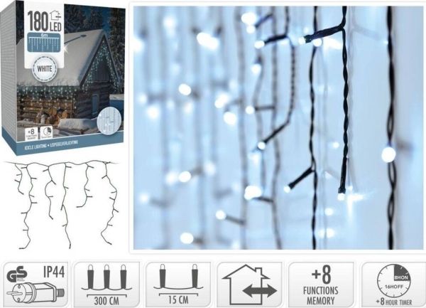 Koopman Lichtervorhang SWIETLNA ZEW 180 LED mit Steuerung Timer kaltweißes Kabel transparent