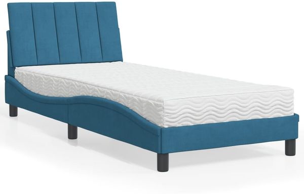 vidaXL Bett mit Matratze "Hanko" Blau 90x190 cm Samt 3208572